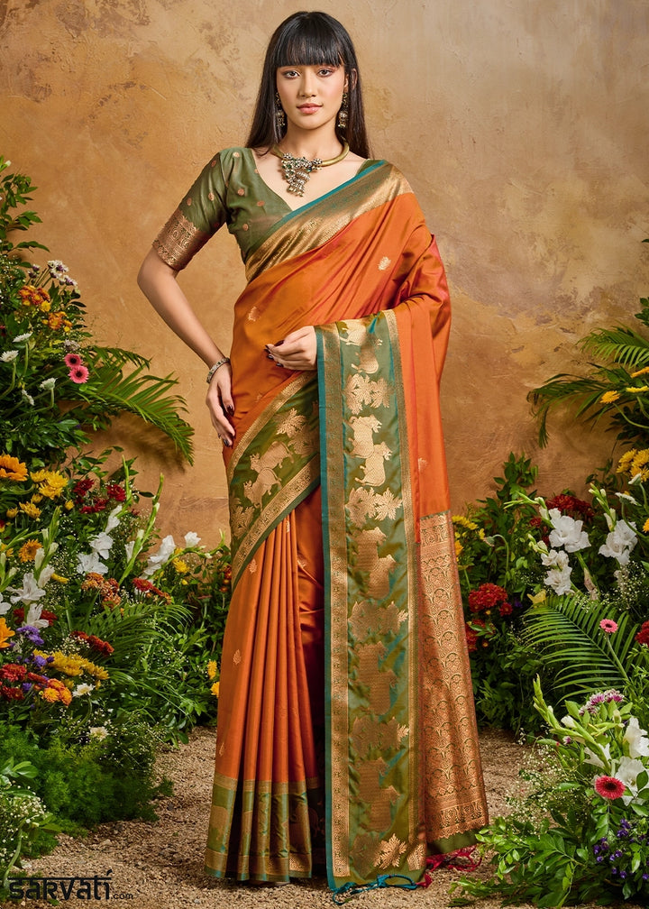 Royal Orange Zari Woven Silk Saree with Artistic Pichwai Work