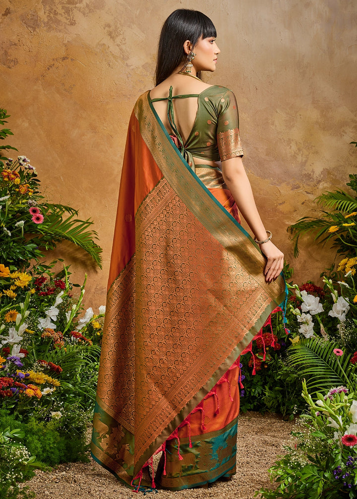 Royal Orange Zari Woven Silk Saree with Artistic Pichwai Work
