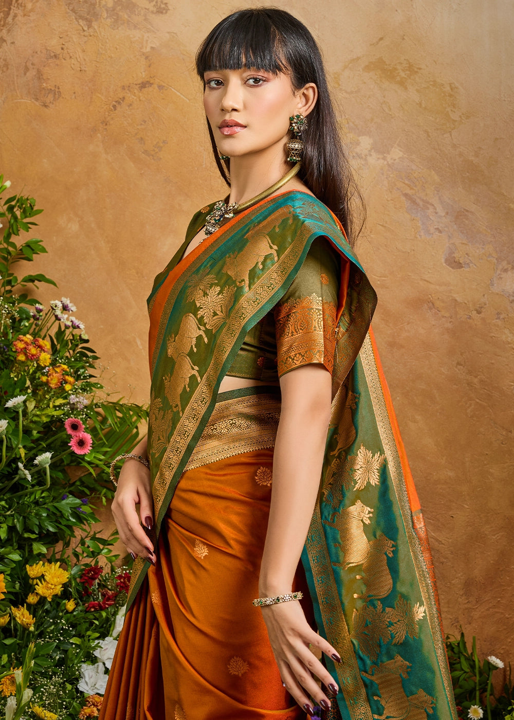 Royal Orange Zari Woven Silk Saree with Artistic Pichwai Work