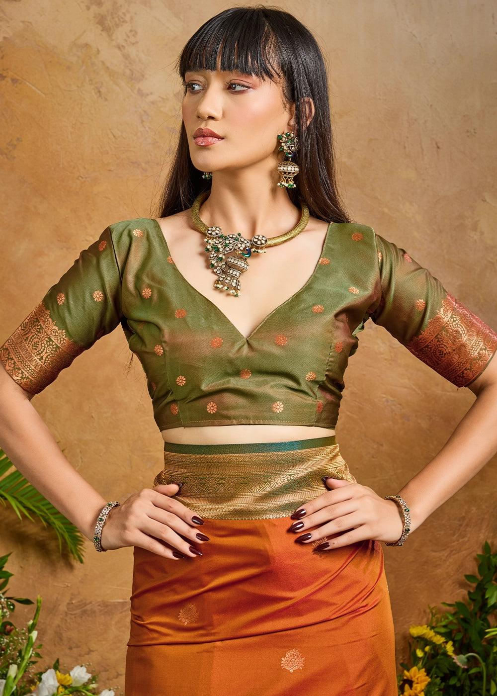 Royal Orange Zari Woven Silk Saree with Artistic Pichwai Work