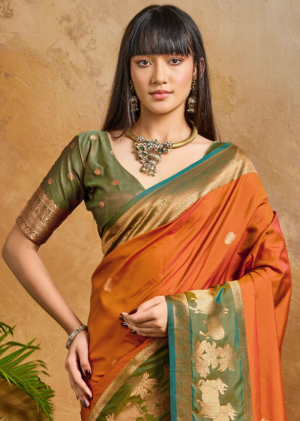 Royal Orange Zari Woven Silk Saree with Artistic Pichwai Work