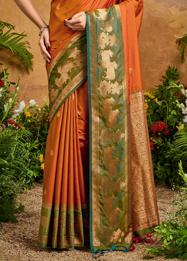 Royal Orange Zari Woven Silk Saree with Artistic Pichwai Work