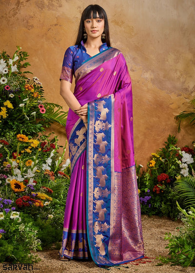 Mulberry Purple Zari Woven Silk Saree with Artistic Pichwai Work