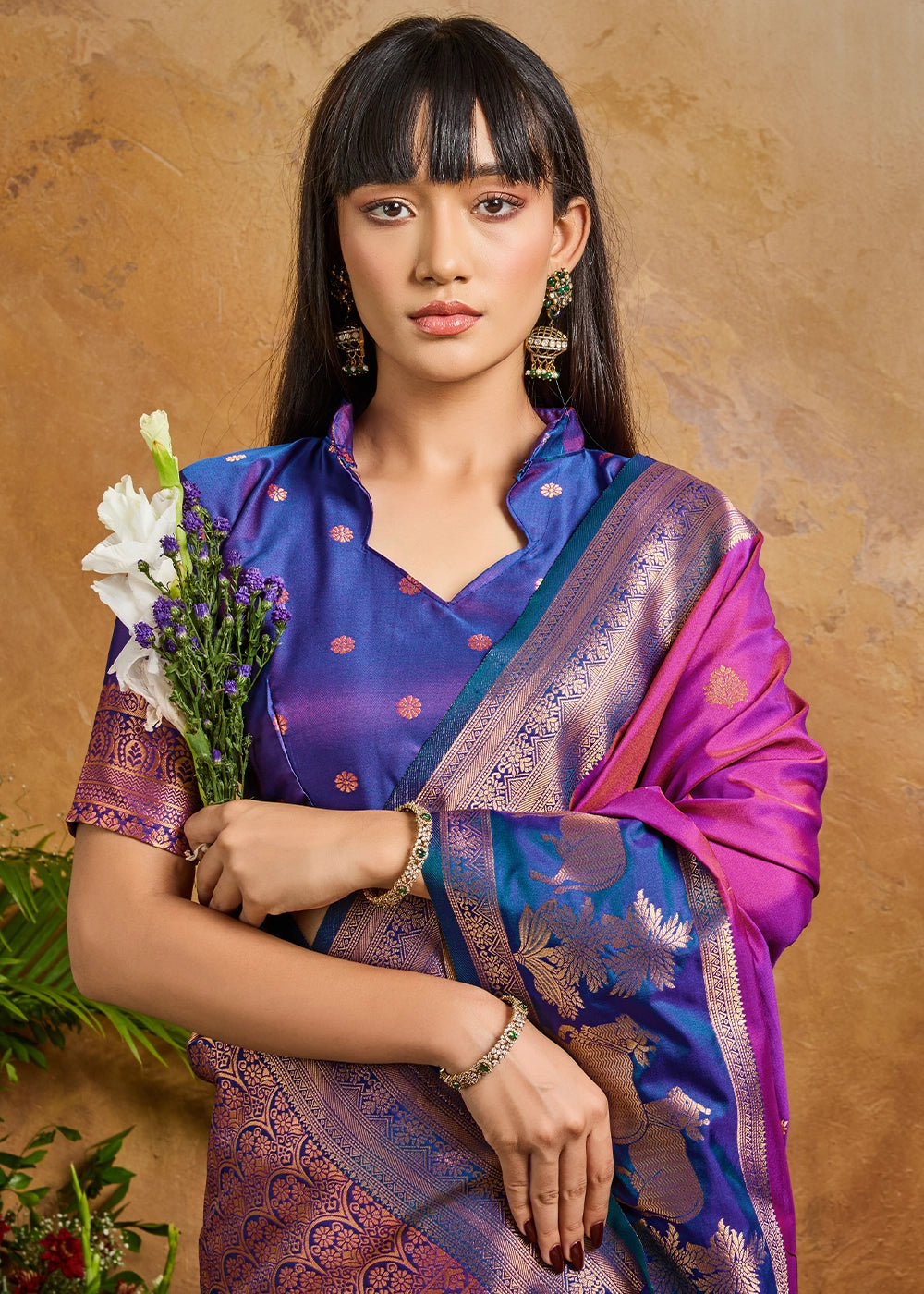 Mulberry Purple Zari Woven Silk Saree with Artistic Pichwai Work