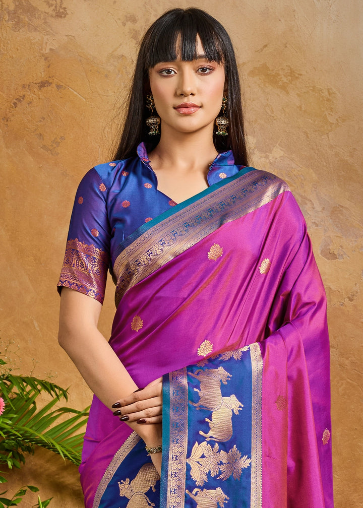 Mulberry Purple Zari Woven Silk Saree with Artistic Pichwai Work