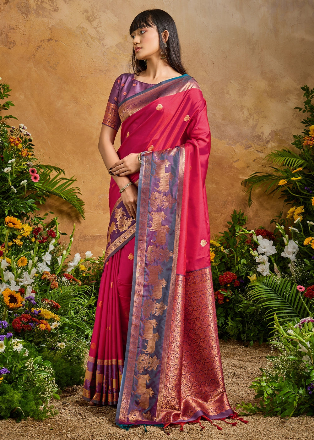 Brink Pink Zari Woven Silk Saree with Artistic Pichwai Work