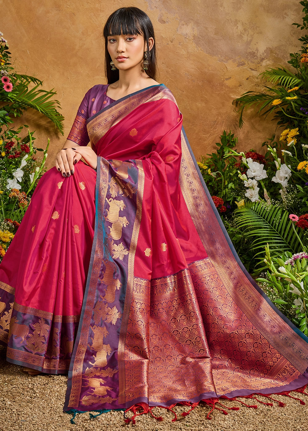 Brink Pink Zari Woven Silk Saree with Artistic Pichwai Work