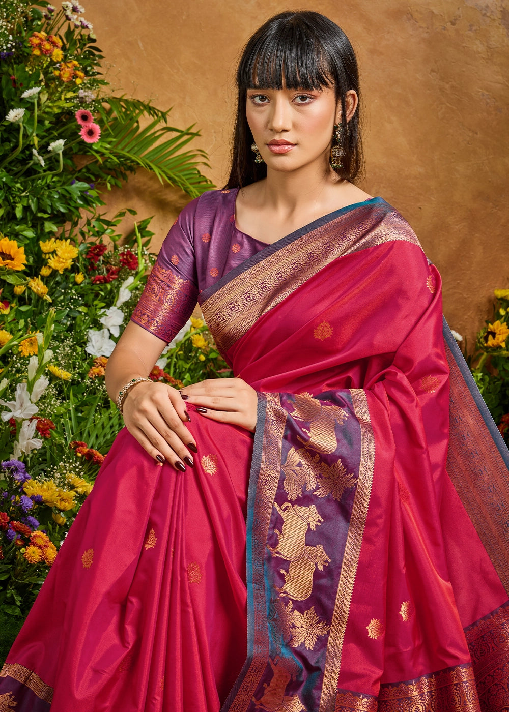 Brink Pink Zari Woven Silk Saree with Artistic Pichwai Work