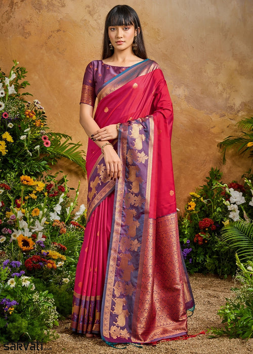 Brink Pink Zari Woven Silk Saree with Artistic Pichwai Work
