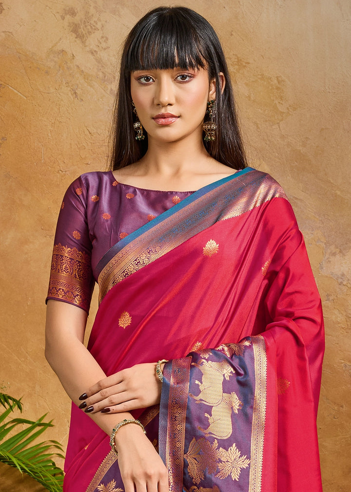 Brink Pink Zari Woven Silk Saree with Artistic Pichwai Work