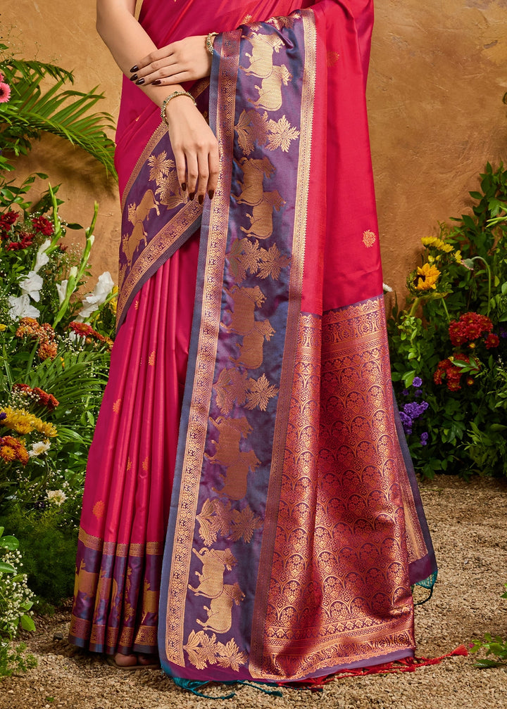 Brink Pink Zari Woven Silk Saree with Artistic Pichwai Work