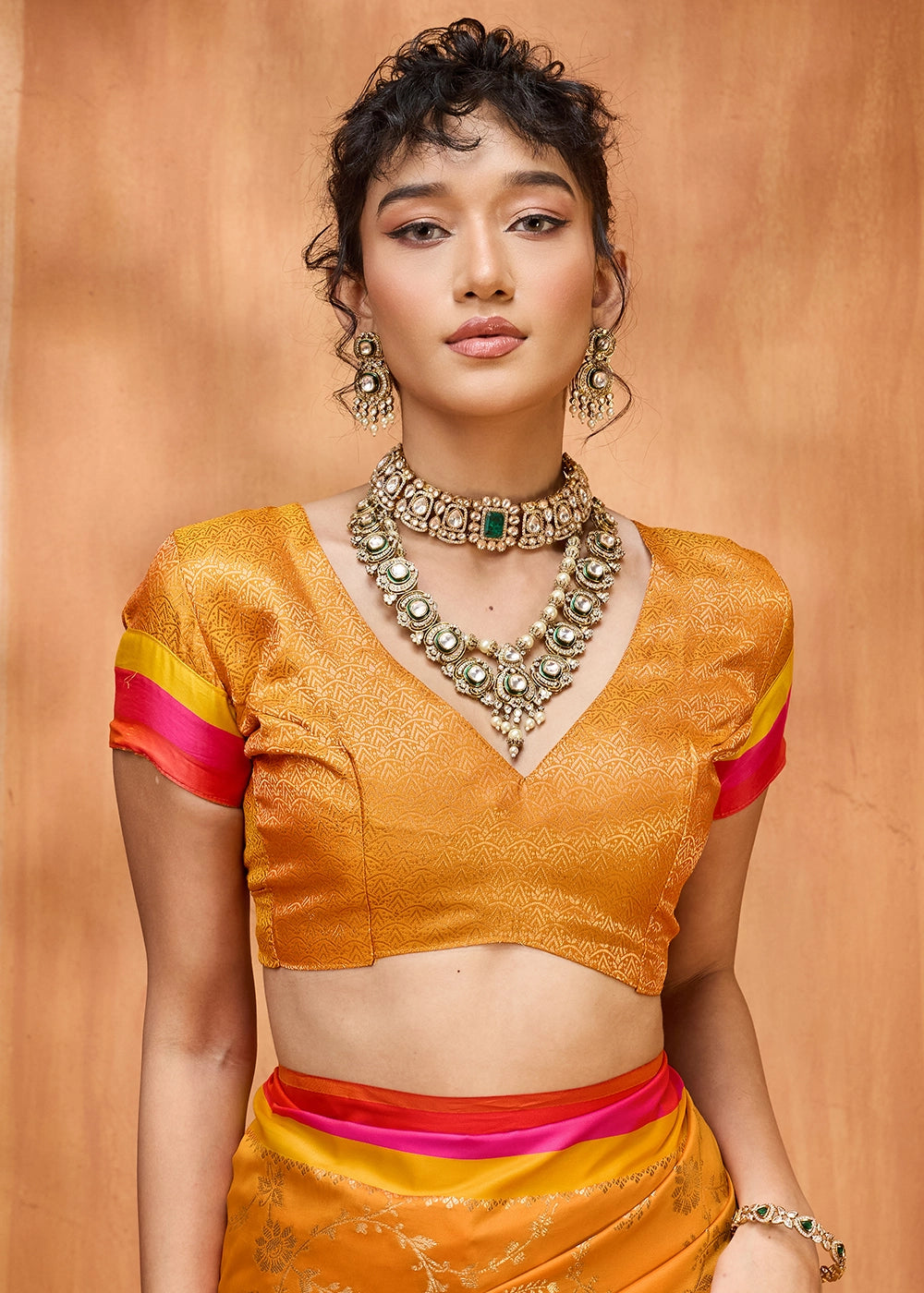 Mustard Yellow Soft Silk Satin Patta Handloom Saree