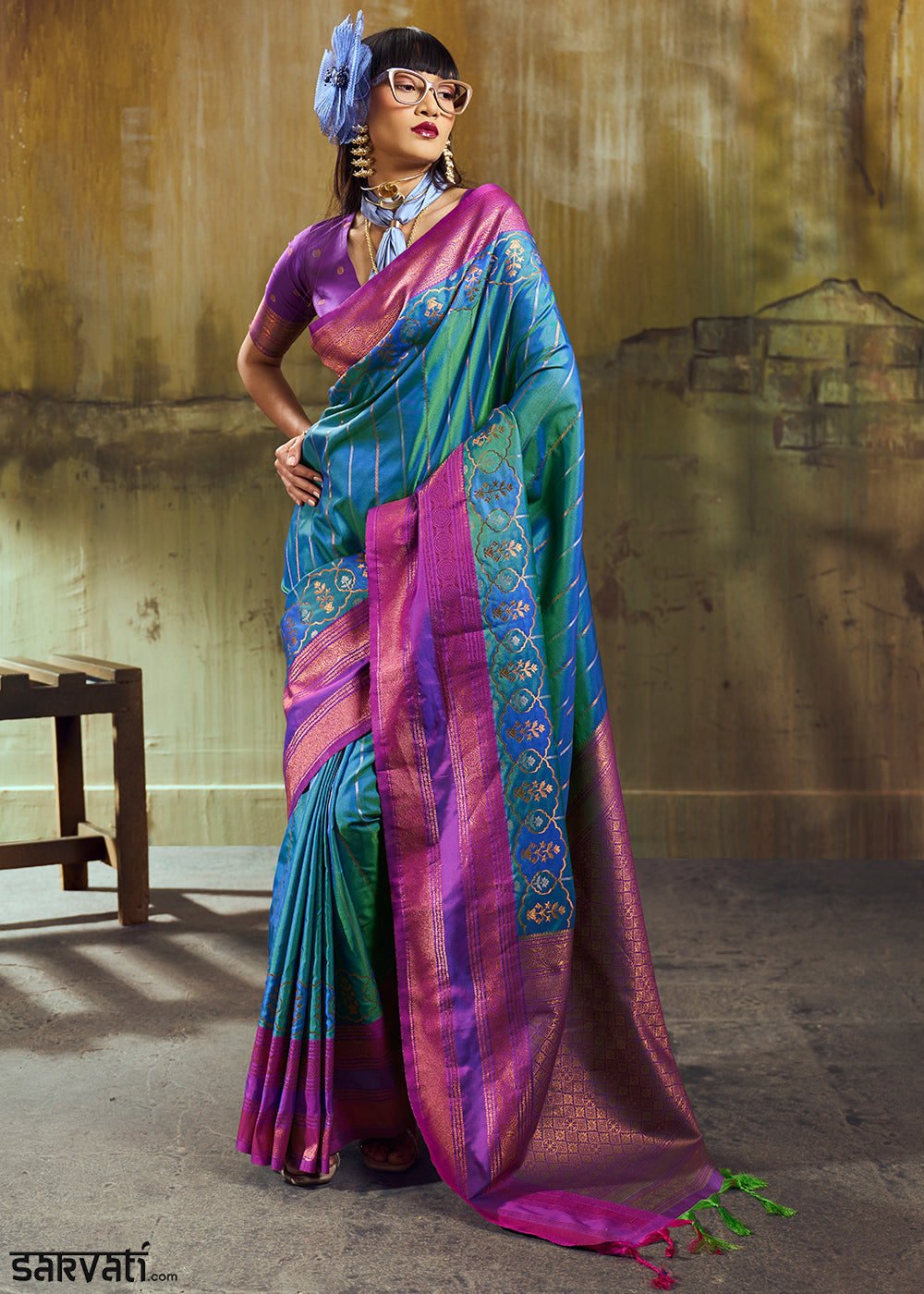 Tones of Blue Silk Saree with Rich Pallu &amp; Zari Craftsmanship