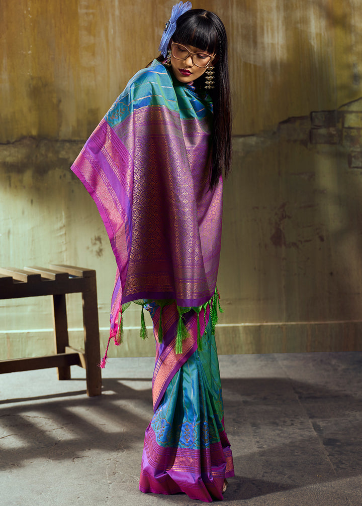 Tones of Blue Silk Saree with Rich Pallu &amp; Zari Craftsmanship