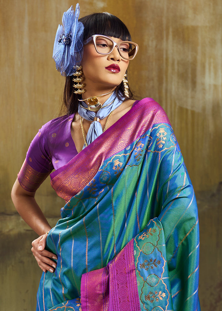 Tones of Blue Silk Saree with Rich Pallu &amp; Zari Craftsmanship