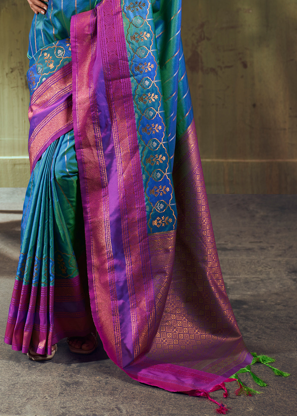Tones of Blue Silk Saree with Rich Pallu &amp; Zari Craftsmanship