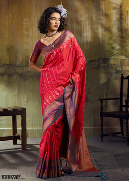 Tones of Red Silk Saree with Rich Pallu & Zari Craftsmanship