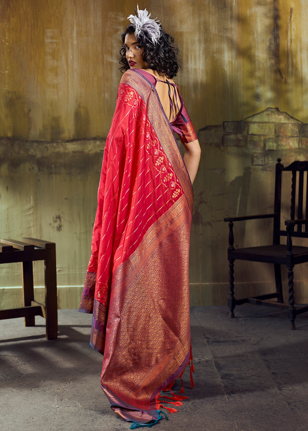 Tones of Red Silk Saree with Rich Pallu & Zari Craftsmanship