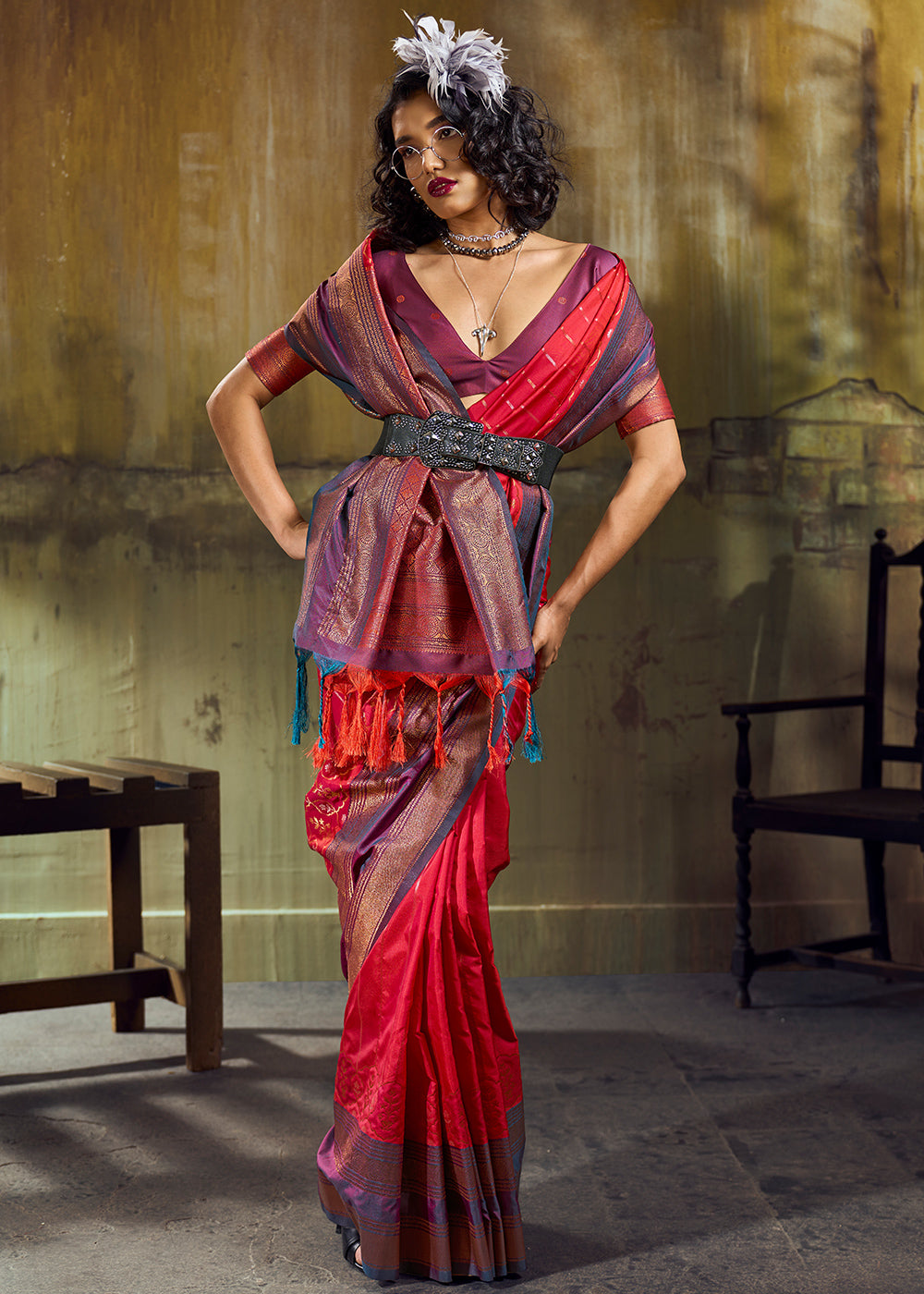 Tones of Red Silk Saree with Rich Pallu &amp; Zari Craftsmanship