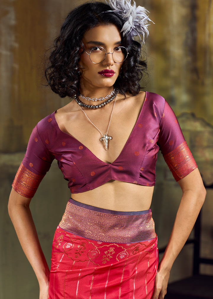 Tones of Red Silk Saree with Rich Pallu &amp; Zari Craftsmanship