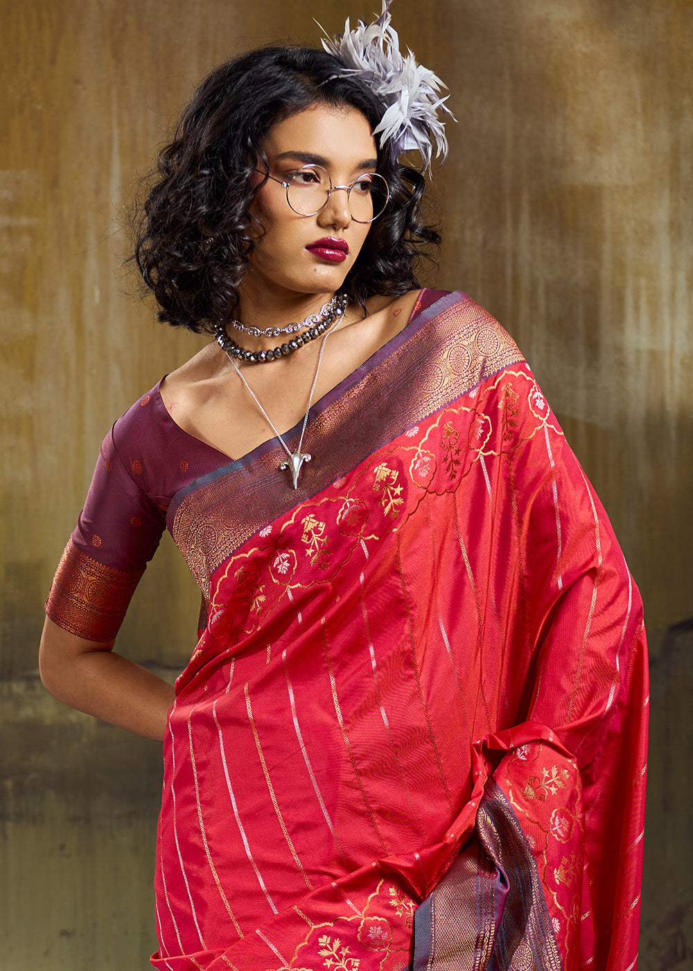 Tones of Red Silk Saree with Rich Pallu &amp; Zari Craftsmanship