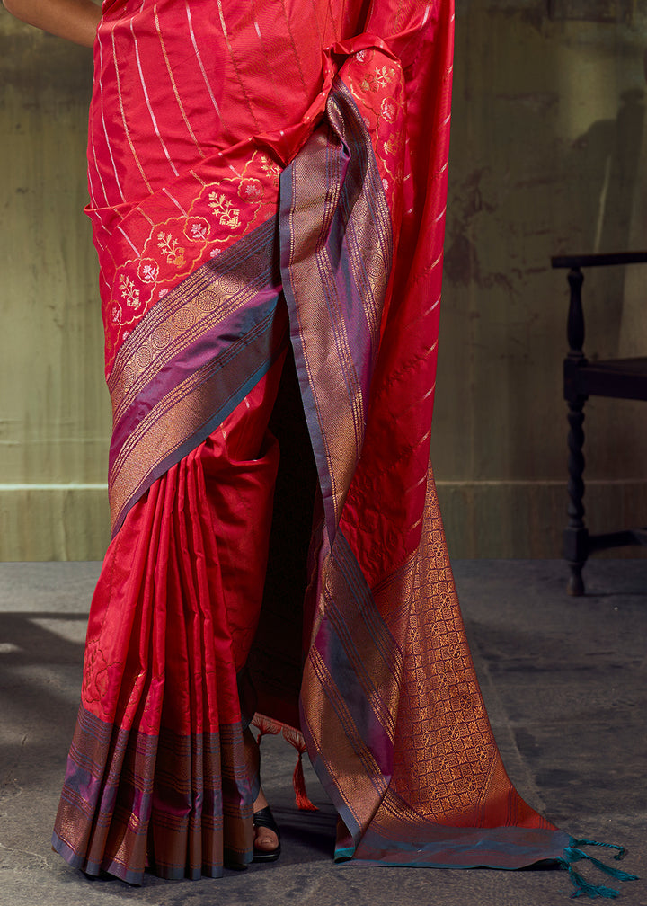 Tones of Red Silk Saree with Rich Pallu &amp; Zari Craftsmanship