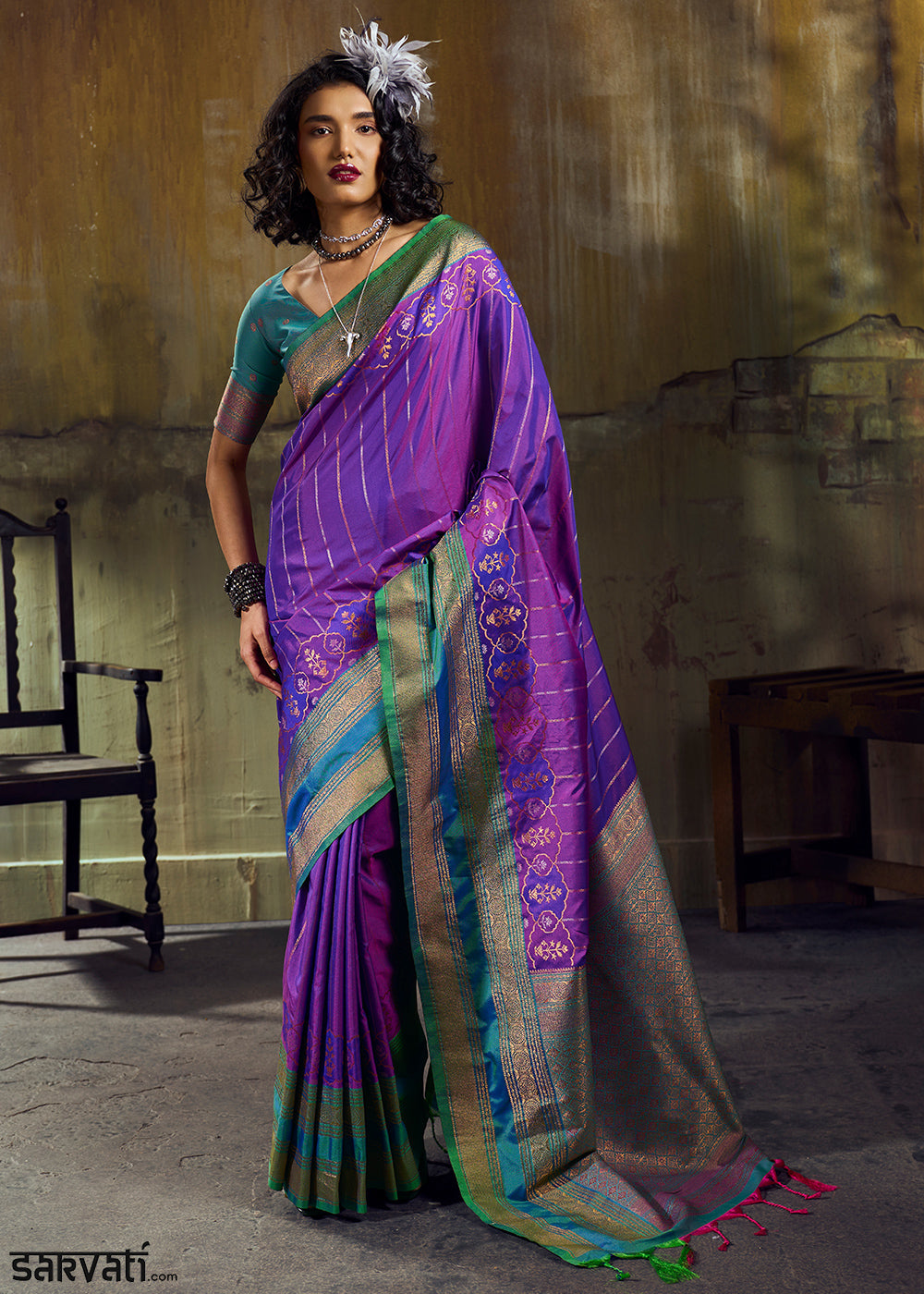 Tones of Dark Purple Silk Saree with Rich Pallu &amp; Zari Craftsmanship