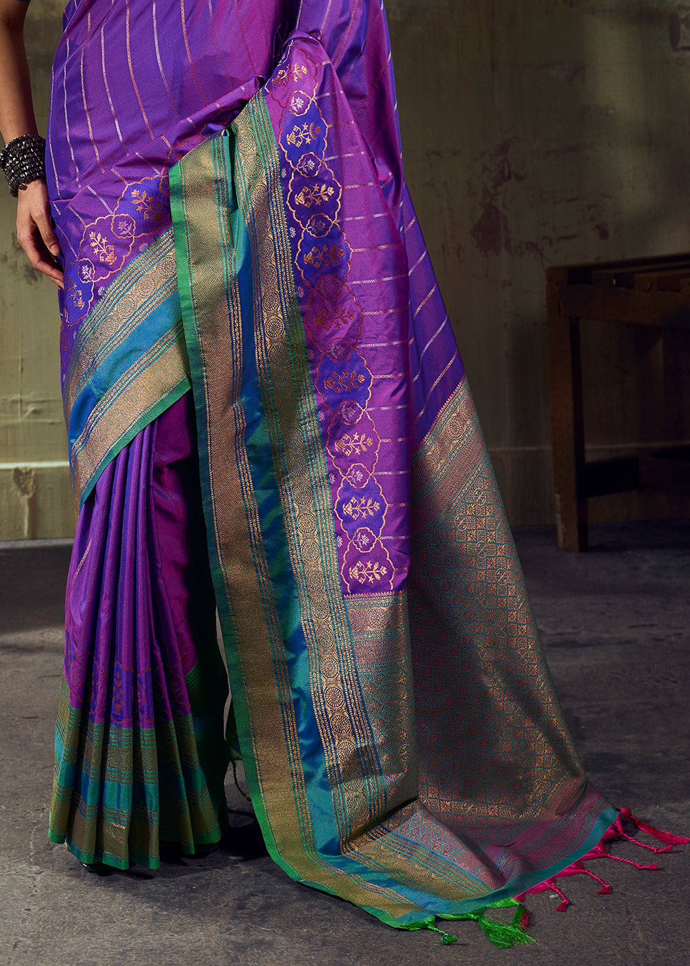 Tones of Dark Purple Silk Saree with Rich Pallu &amp; Zari Craftsmanship