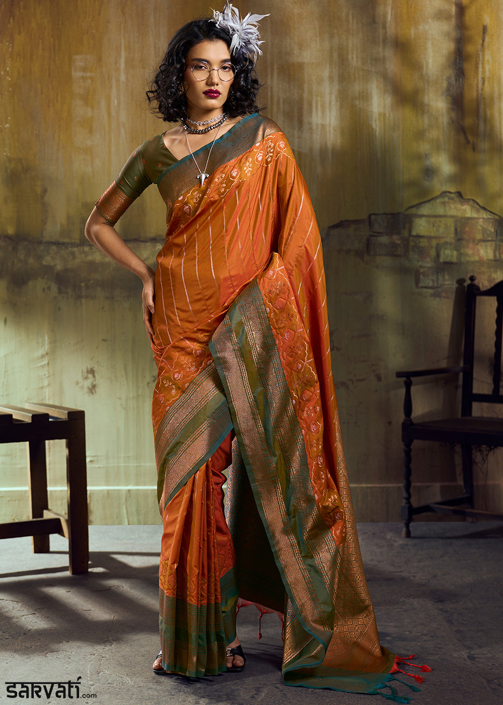 Tones of Orange Silk Saree with Rich Pallu &amp; Zari Craftsmanship