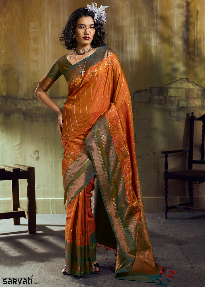 Tones of Orange Silk Saree with Rich Pallu &amp; Zari Craftsmanship