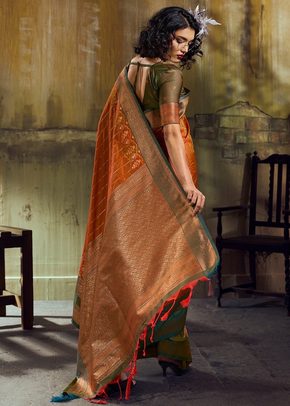 Tones of Orange Silk Saree with Rich Pallu &amp; Zari Craftsmanship