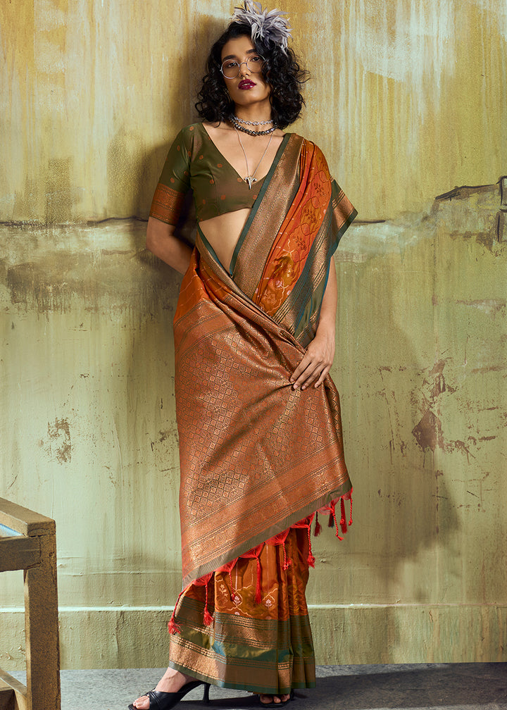 Tones of Orange Silk Saree with Rich Pallu &amp; Zari Craftsmanship