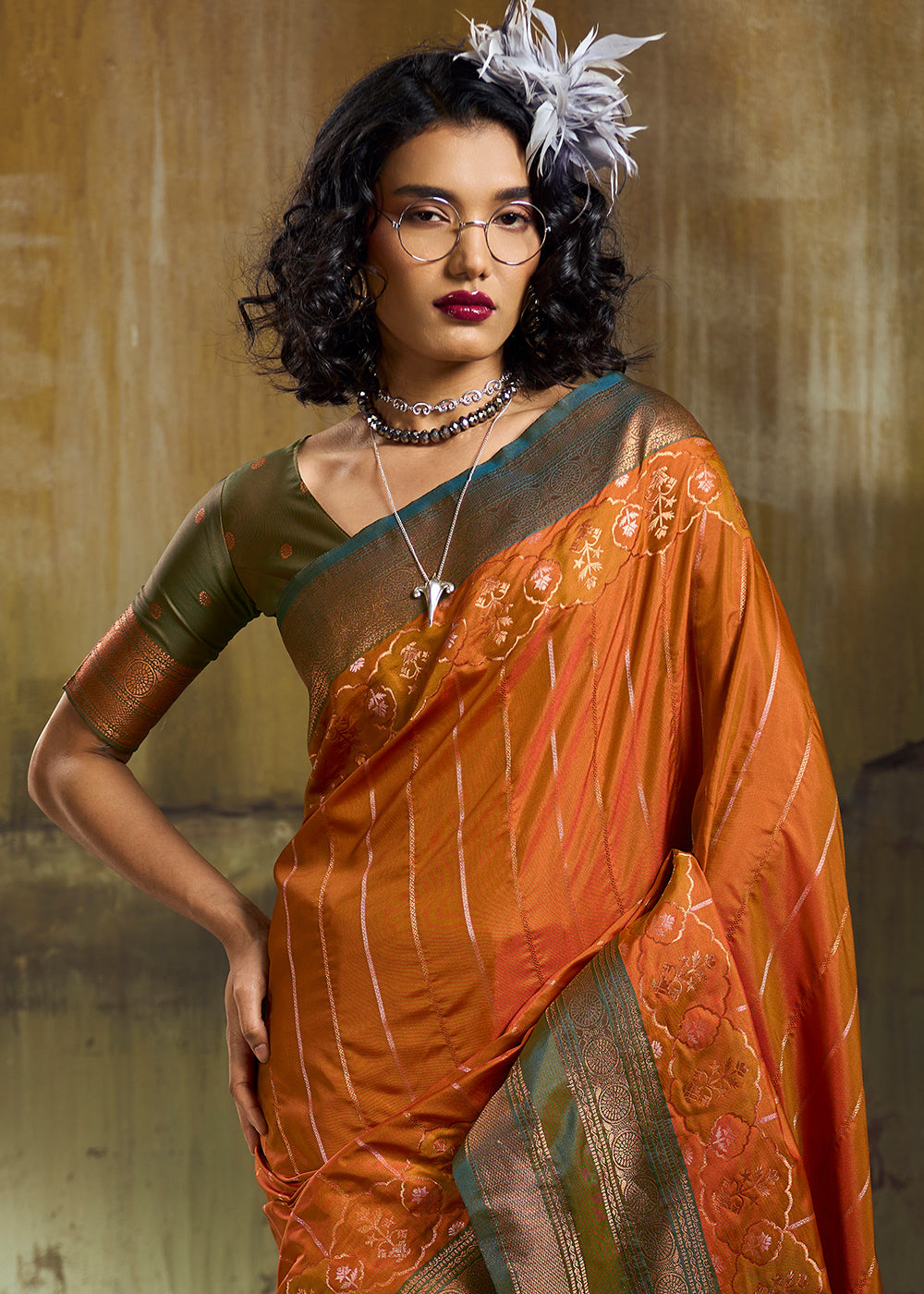 Tones of Orange Silk Saree with Rich Pallu &amp; Zari Craftsmanship