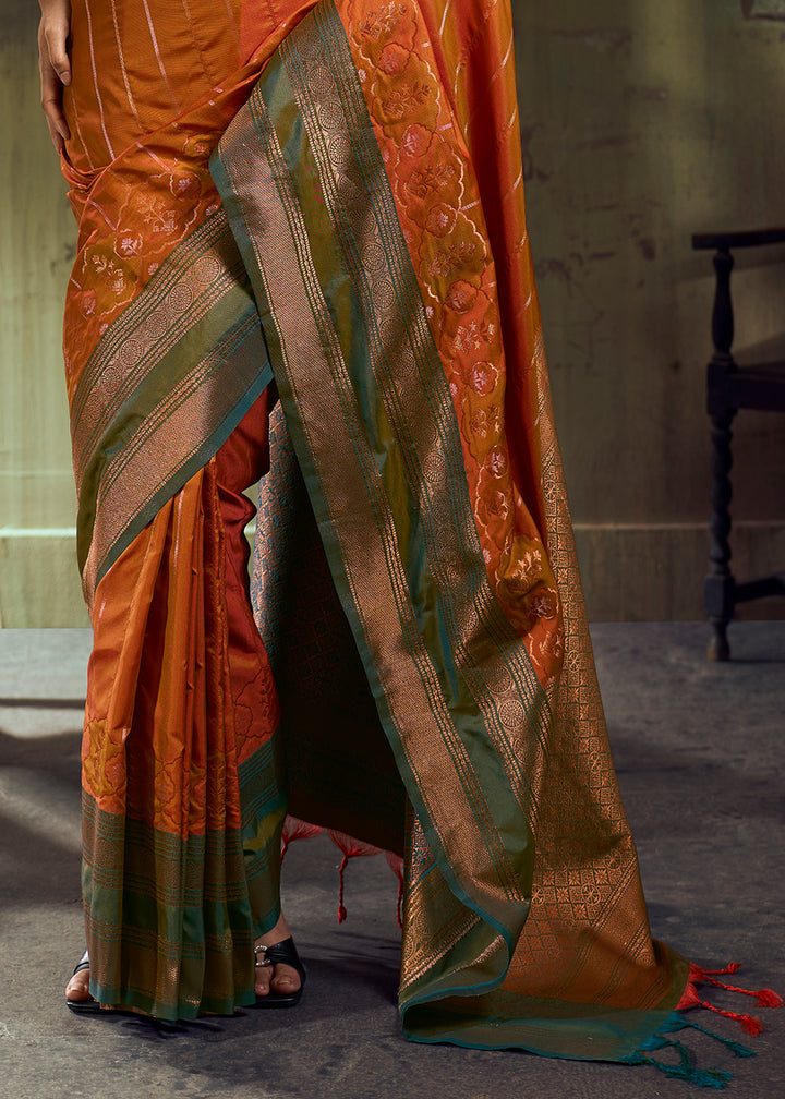 Tones of Orange Silk Saree with Rich Pallu &amp; Zari Craftsmanship