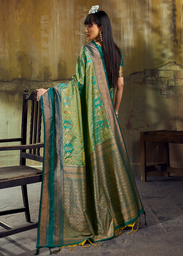 Tones of Green Silk Saree with Rich Pallu &amp; Zari Craftsmanship