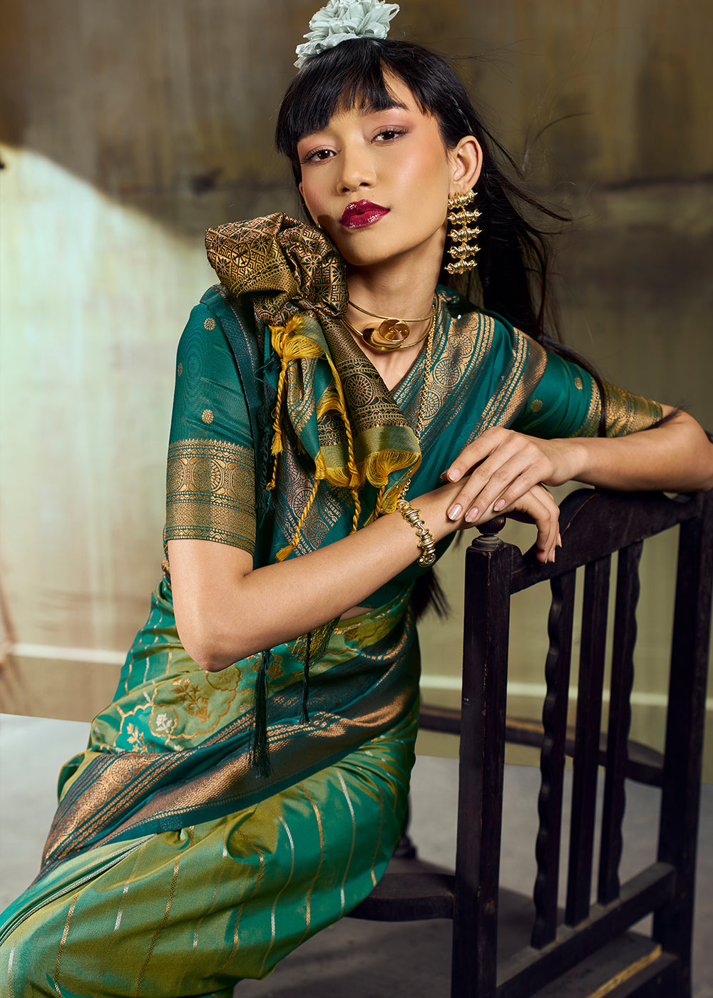 Tones of Green Silk Saree with Rich Pallu &amp; Zari Craftsmanship