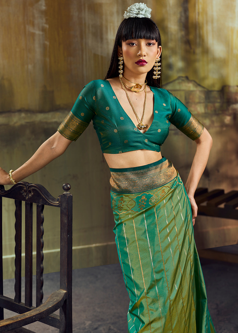 Tones of Green Silk Saree with Rich Pallu &amp; Zari Craftsmanship
