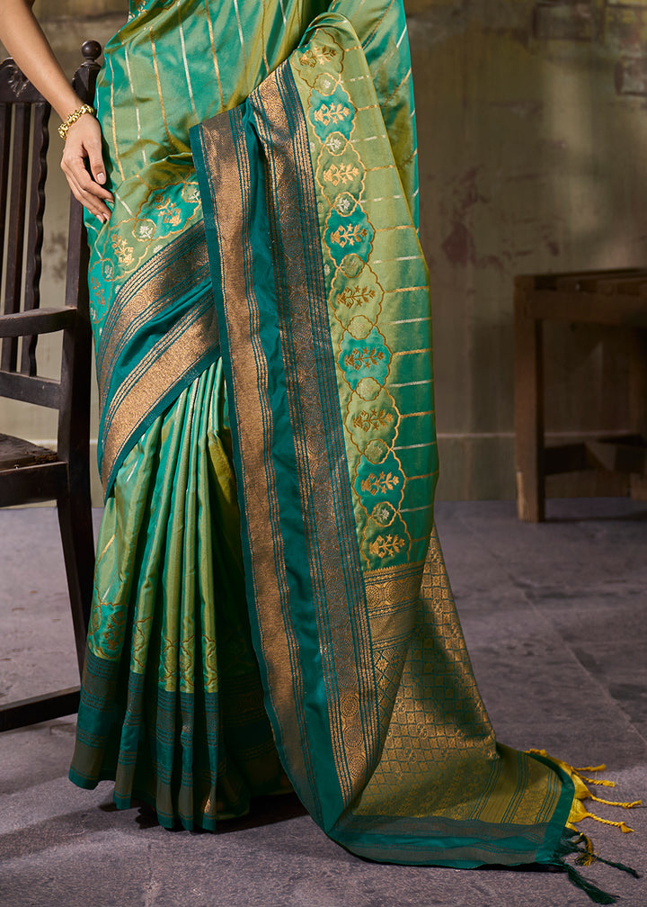 Tones of Green Silk Saree with Rich Pallu &amp; Zari Craftsmanship