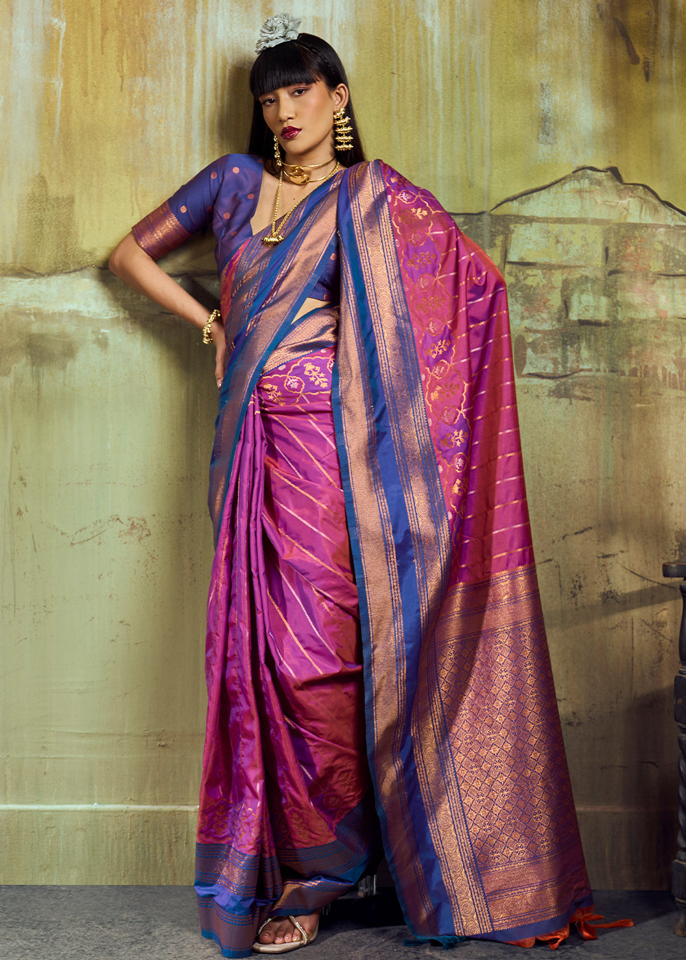 Tones of Purple Silk Saree with Rich Pallu &amp; Zari Craftsmanship