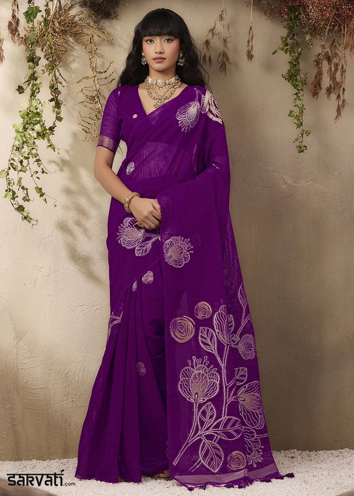 Indigo Purple Soft Munga Silk Handloom Saree