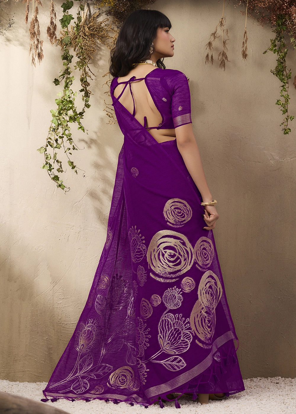 Indigo Purple Soft Munga Silk Handloom Saree