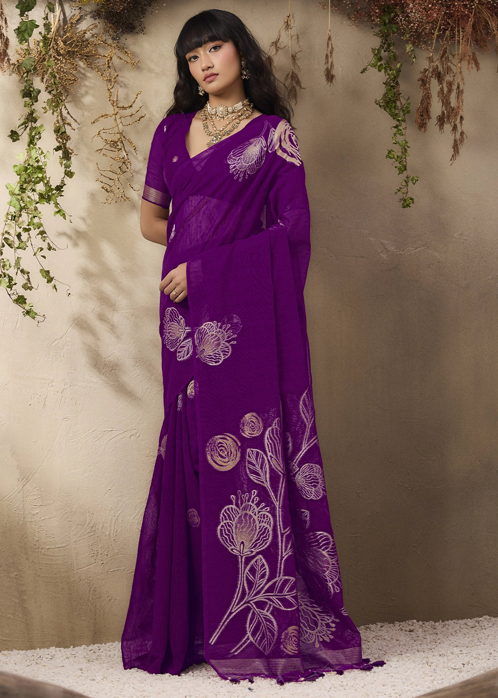 Indigo Purple Soft Munga Silk Handloom Saree