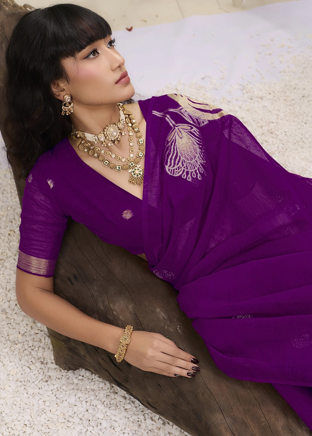 Indigo Purple Soft Munga Silk Handloom Saree