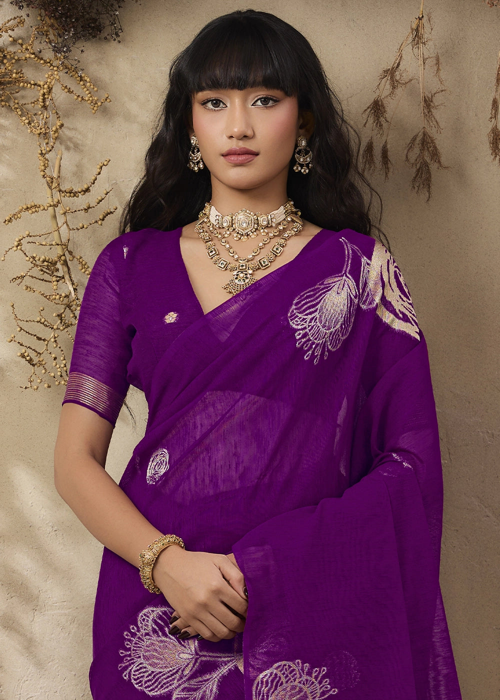 Indigo Purple Soft Munga Silk Handloom Saree