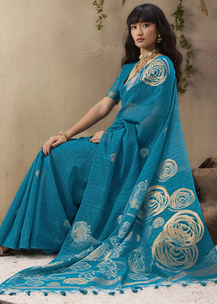 Celadon Blue Soft Munga Silk Handloom Saree