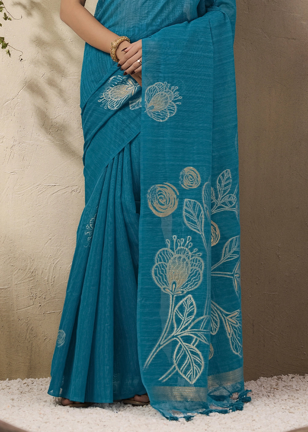 Celadon Blue Soft Munga Silk Handloom Saree