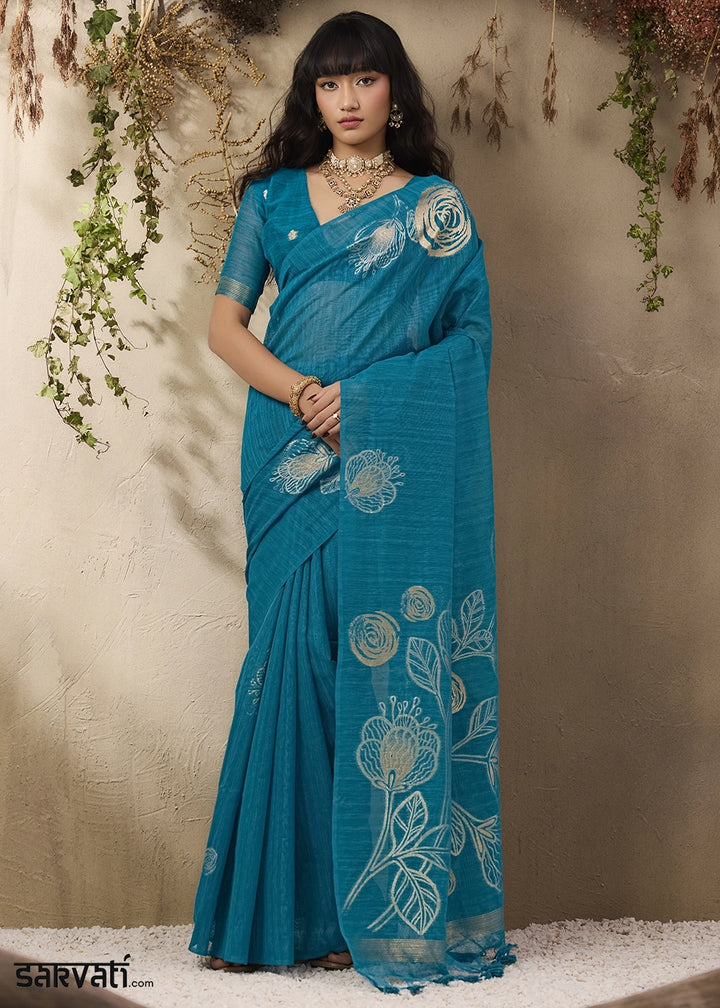 Celadon Blue Soft Munga Silk Handloom Saree