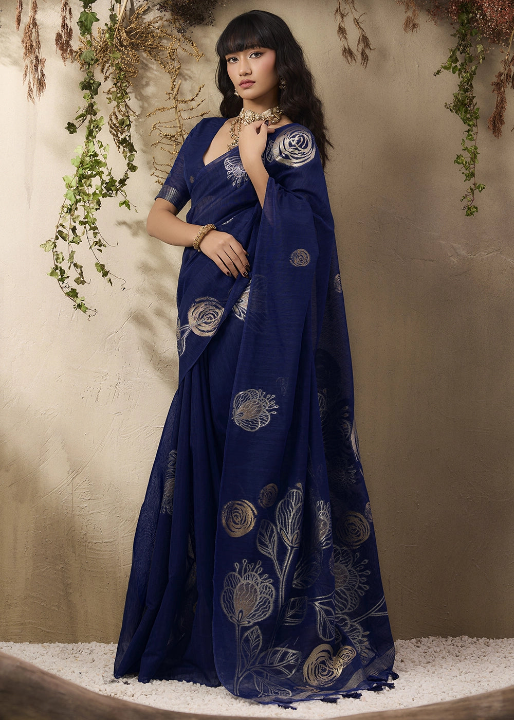Denim Blue Soft Munga Silk Handloom Saree