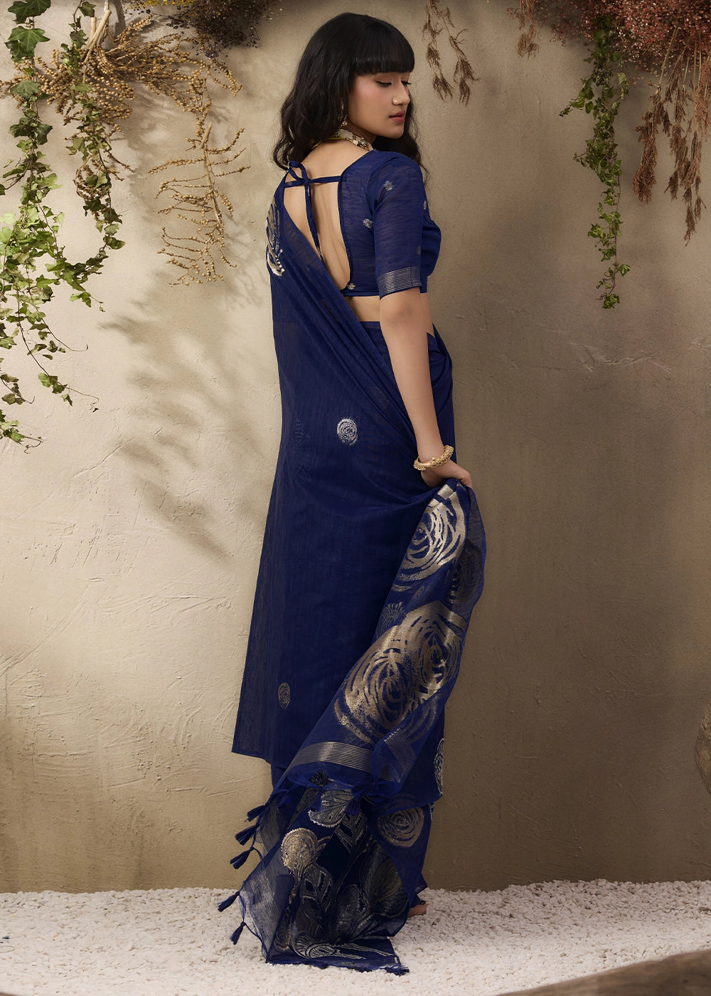 Denim Blue Soft Munga Silk Handloom Saree