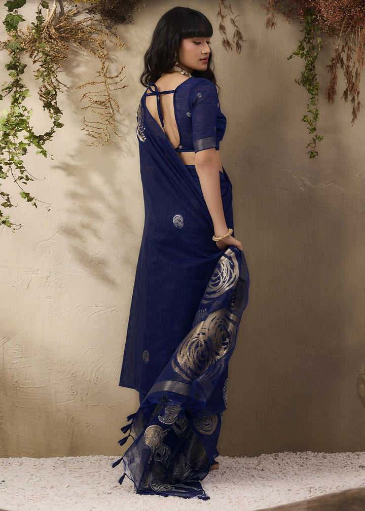 Denim Blue Soft Munga Silk Handloom Saree